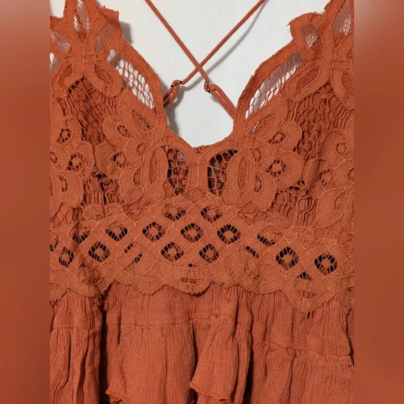 New! Intimately Free People Rust Color Adella Camisole Crochet Lace Top Size S - Picture 7 of 16